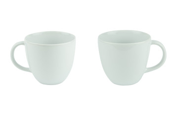 White glass with handles on white background .