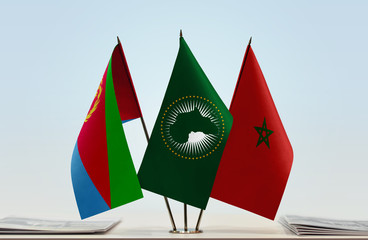 Flags of Eritrea African Union and Morocco