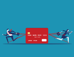 Business people and committed debt with credit card. Concept business vector illustration.