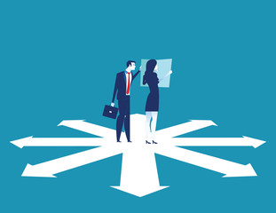 Business team are discussing on the direction to success. Concept business vector illustration.