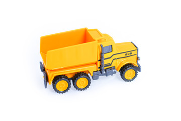 Toy Truck Isolated Close Up Industrial Car Machine Doing Construction on White Background