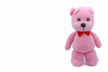 Pink teddy bear toy isolated white background 