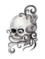 Art Skull Tattoo. Hand pencil drawing on paper.