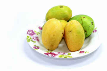 Yellow mango isolated fruit white background 