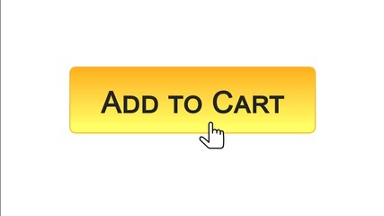 Add to cart web interface button clicked with mouse cursor, orange color design
