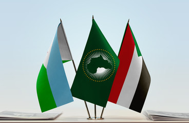 Flags of Djibouti African Union and Sudan