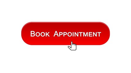 Book appointment web interface button clicked with mouse, red color, calendar