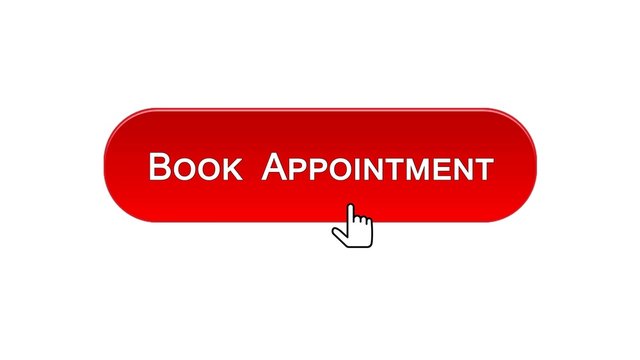 Book appointment web interface button clicked with mouse, red color, calendar