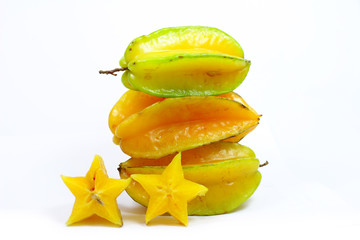 Yellow star fruit isolate on white background 