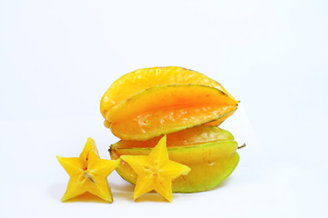 Yellow star fruit isolate on white background 