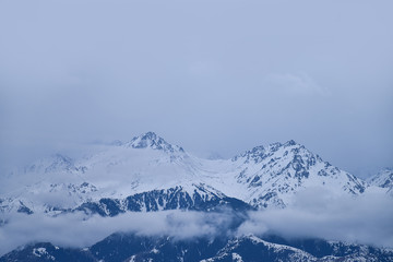 Fototapeta na wymiar Mountains in cloudy weather, Kazakhstan, Qazaqstan, Almaty (late autumn, winter, early spring). Panoramic view (Backgrounds/Textures)