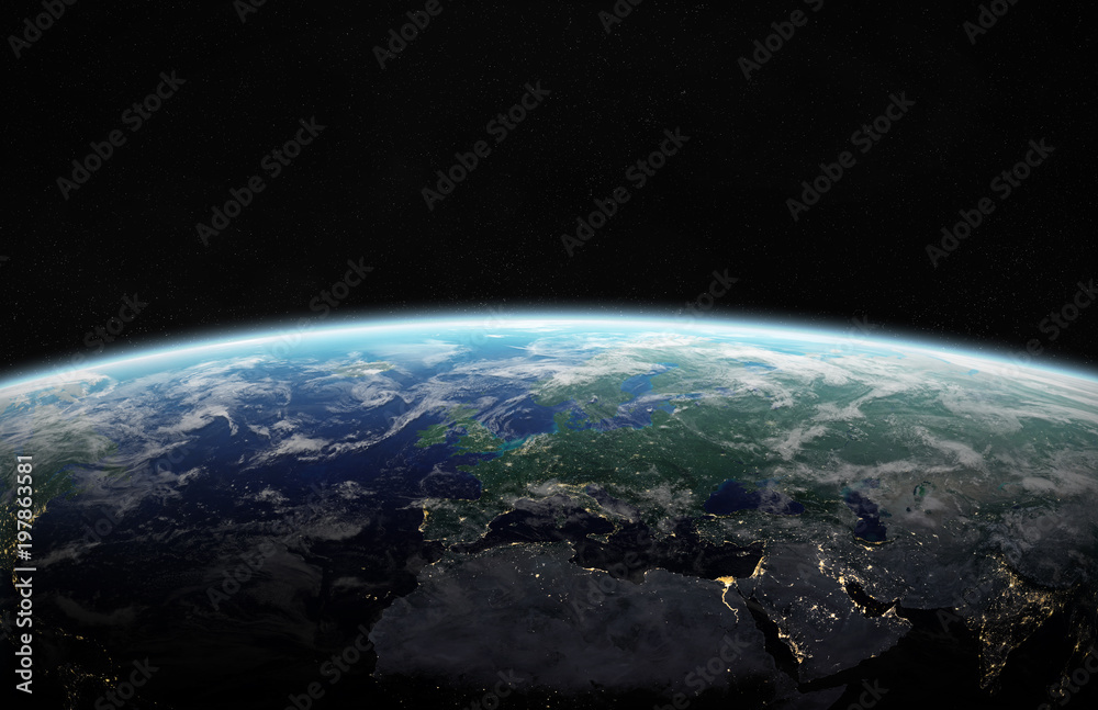 Poster View of blue planet Earth in space 3D rendering elements of this image furnished by NASA