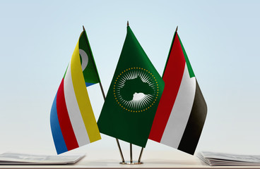 Flags of Comoros African Union and Sudan