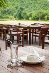 Eating in outdoor area with nature view in a background