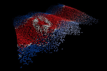 Tech particles composed of national flags, floating flags