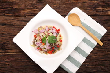 herbs and vegetable in white dish serve in the restaurant as Thai cuisine food