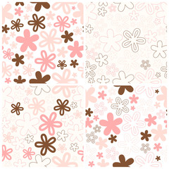 Set of seamless flowers pattern, cute floral texture, vector illustration.