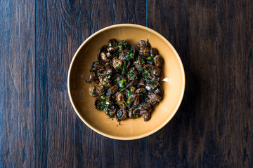 Homemade Cultivated Mushroom Salad with Dill and Green Onions