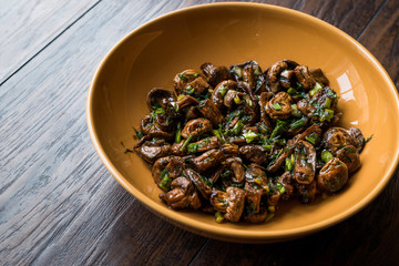 Homemade Cultivated Mushroom Salad with Dill and Green Onions
