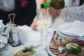 Empty glasses set in restaurant