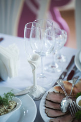 Empty glasses set in restaurant