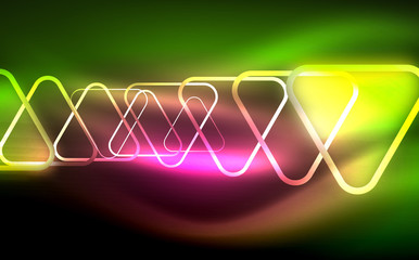 Glowing vector triangle geometric shapes in dark space