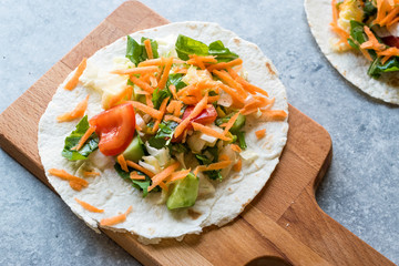 Homemade Vegetarian Tostadas with Salad and Polished Carrot Slices