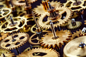 Close up old mechanism on a black background