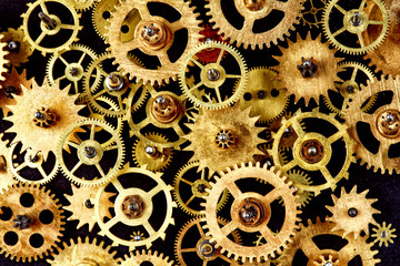 Close up old mechanism on a black background