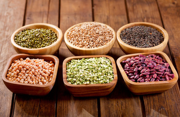 various cereals, seeds, beans and grains