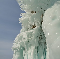 Russia. Fancy icy rocks of lake Baikal.