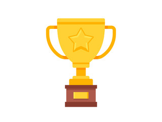Flat design of gold trophy cup isolated on white. Vector illustration