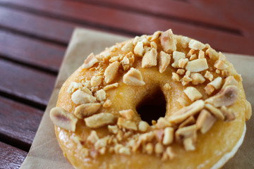 delicious donuts dessert sweet  on wooden table at coffee cafe