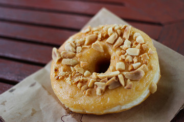delicious donuts dessert sweet  on wooden table at coffee cafe