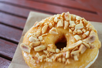 delicious donuts dessert sweet  on wooden table at coffee cafe