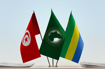 Flags of Tunisia African Union and Gabon