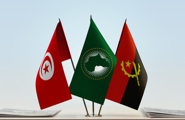 Flags of Tunisia African Union and Angola