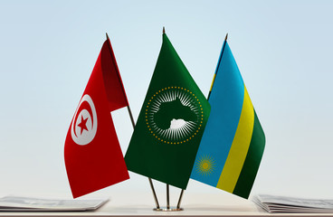 Flags of Tunisia African Union and Rwanda