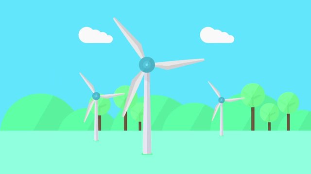 Wind generators in action, loopable cartoon animation