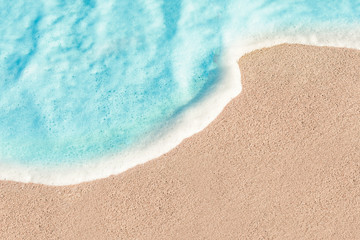 Soft Wave of Blue ocean in summer. Sandy Sea Beach  Background with copy space for text..