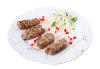 Delicious lamb kebab on pita.