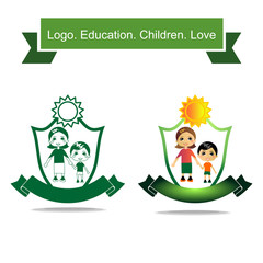 Icon woman holding a child's hand. A healthy family and private education. Variants in one color and multi-colored