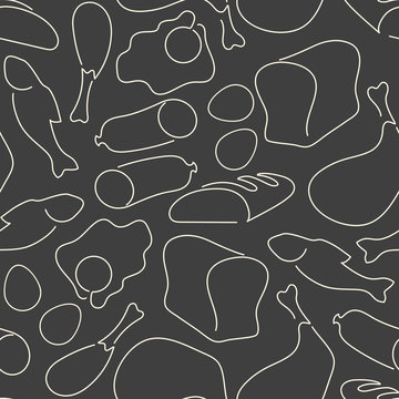 Seamless Pattern Made On Continuous Line Food Symbols