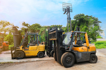 Forklift construction put on the outdoor  in the clear blue sky day
