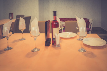 Restaurant table decoration or setting for dinner
