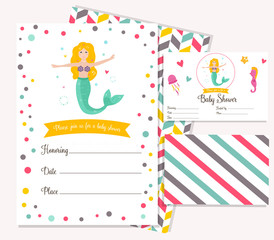 Bright invitation card with cute fairy mermaid
