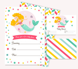 Bright invitation card with cute fairy mermaid