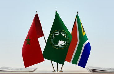 Flags of Morocco African Union and Republic of South Africa