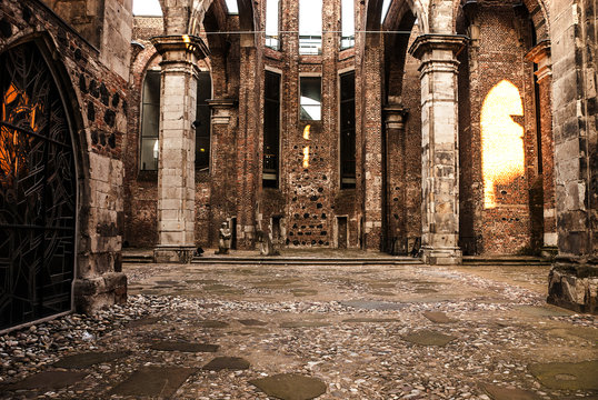 Ruins of the old Romanesque Alt St. Alban church, located in Cologne, Germany, destroyed by World War Second bombing.