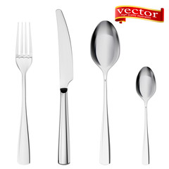 Set of fork, knife and spoon isolated on white. Cutlery spoon, fork, knife vector illustration high detail